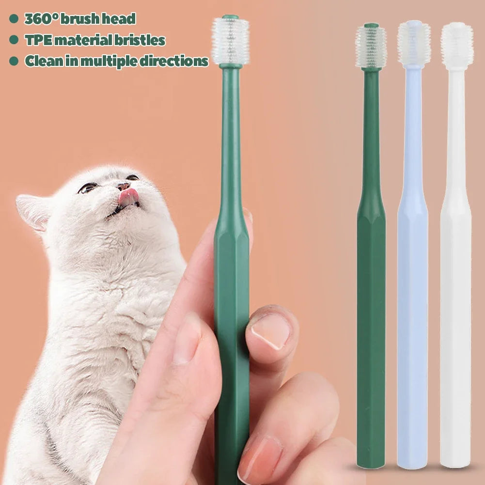 Pet Cat Toothbrush Super Soft Nylon Bristles Tooth Brush 360 Degree Oral Cleaning&Cat Face Blackhead Cleaning Cat Acne Brush