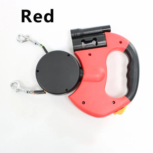 Ultimate Retractable Dual Dog Leash with LED Light - Tangle-Free 360° Swivel & Independent Braking with Reflective 3M Leads
