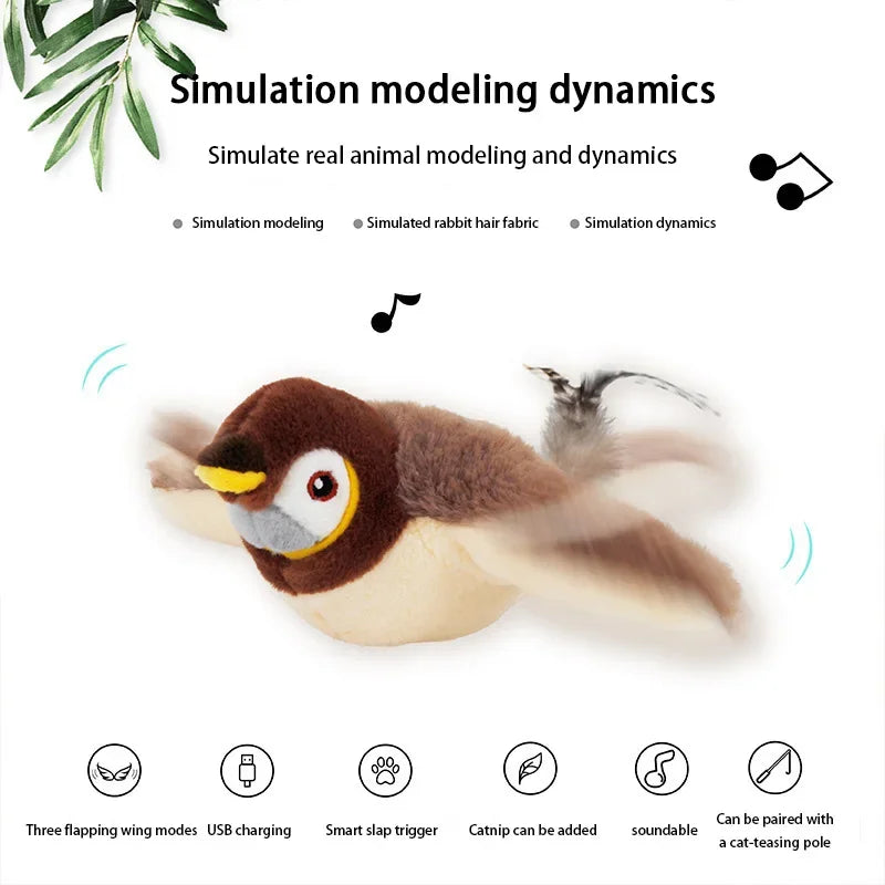 Xiaomi Interactive Cat Toys Rechargeable Flying Bird Rat Cat Toy Chirping Flapping Bird Can Add Catnip Touch Activated Plush Toy