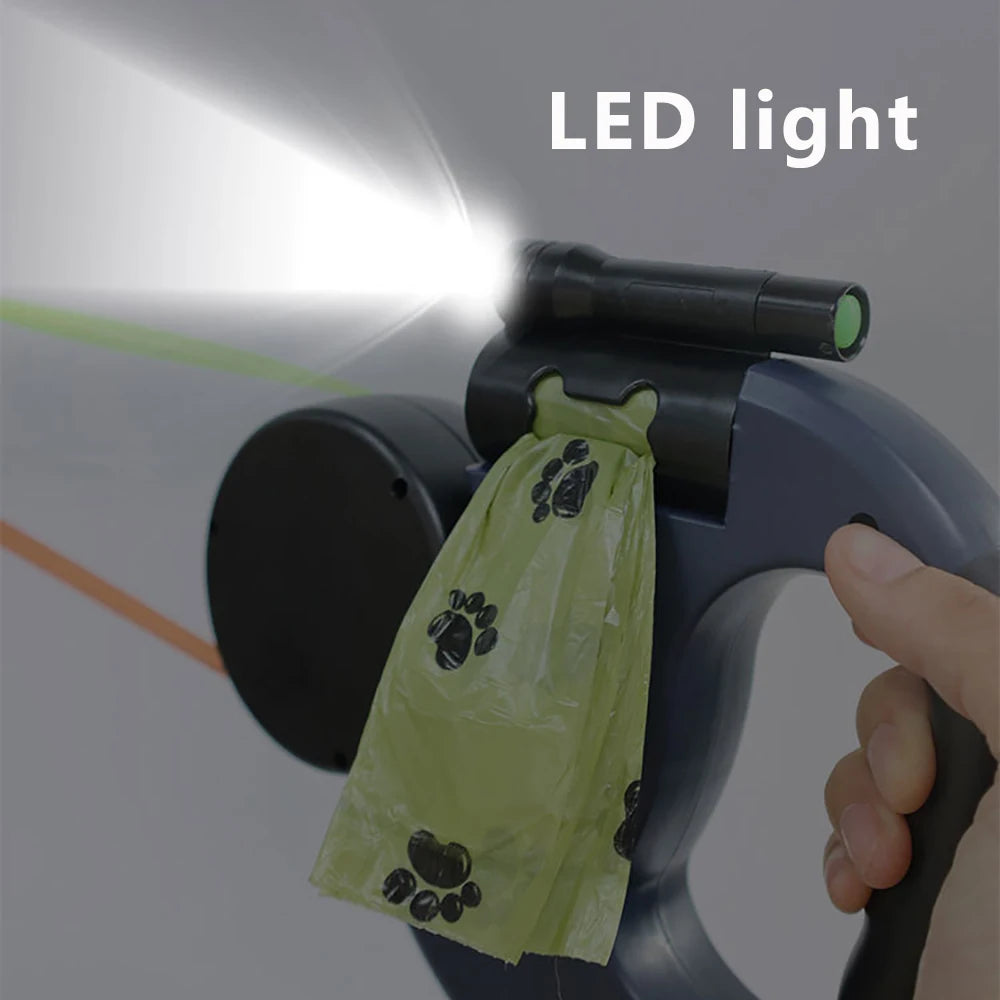 Ultimate Retractable Dual Dog Leash with LED Light - Tangle-Free 360° Swivel & Independent Braking with Reflective 3M Leads