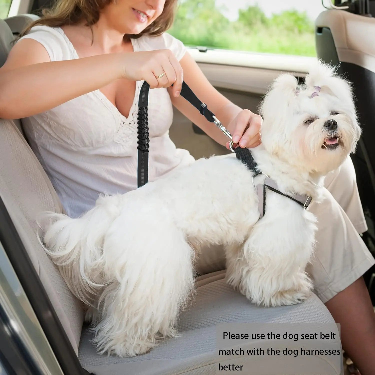 Adjustable and Heavy Duty Dog Car Seat Belt - Striped Nylon Large Dog Traction Rope for Car Rides