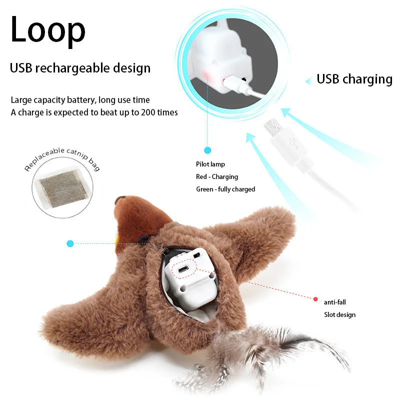 Xiaomi Interactive Cat Toys Rechargeable Flying Bird Rat Cat Toy Chirping Flapping Bird Can Add Catnip Touch Activated Plush Toy
