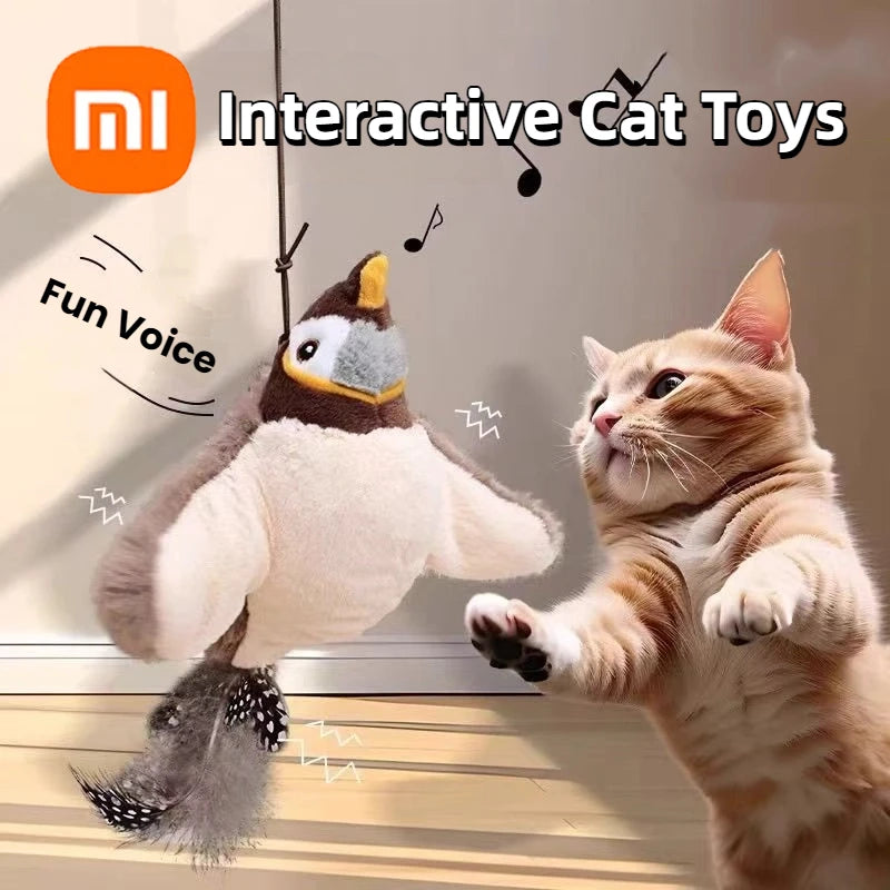 Xiaomi Interactive Cat Toys Rechargeable Flying Bird Rat Cat Toy Chirping Flapping Bird Can Add Catnip Touch Activated Plush Toy