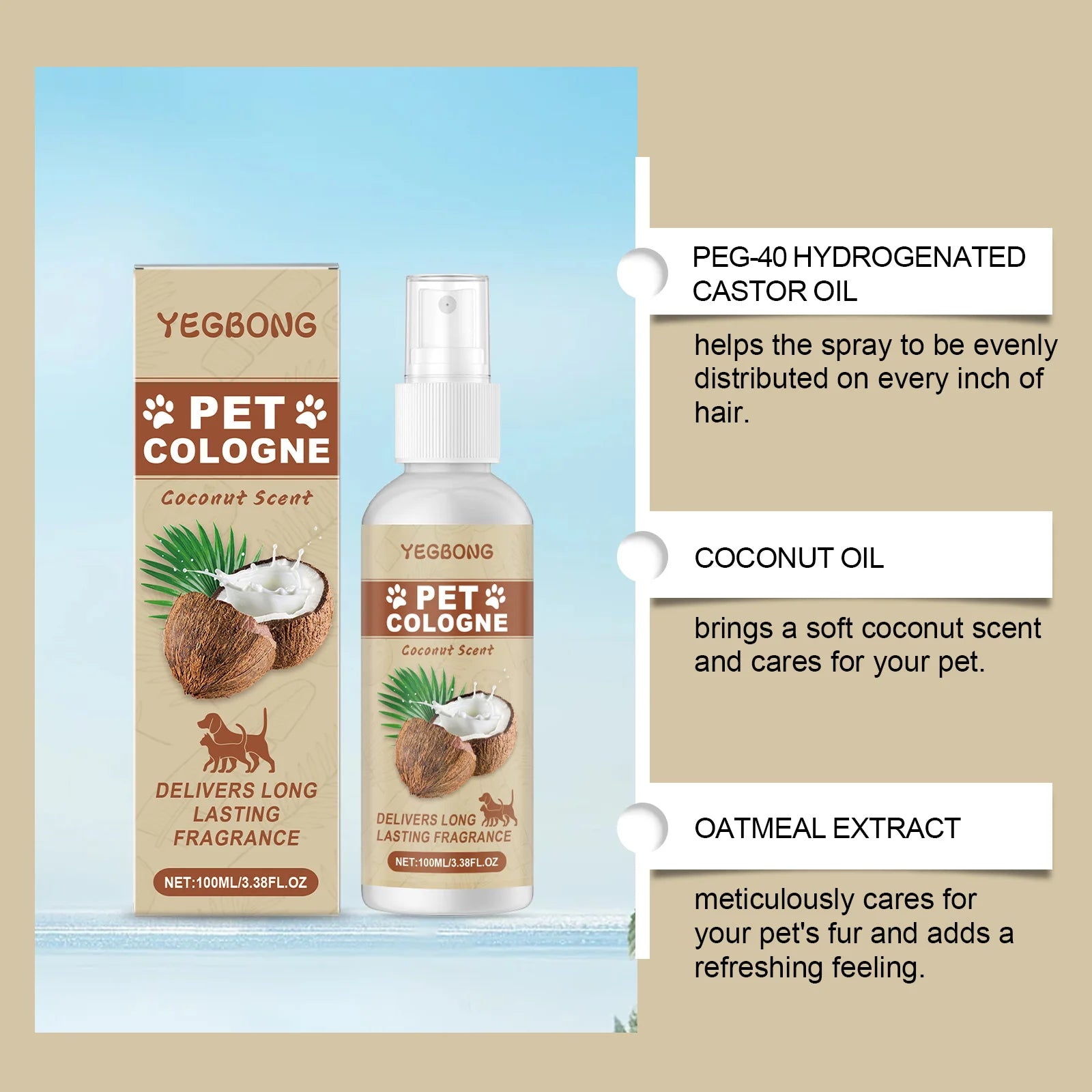 100Ml Coconut Scent Pet Odor Eliminator Spray Natural Formula Neutralize Urine Odors Freshen Indoor Air for Dogs Cats