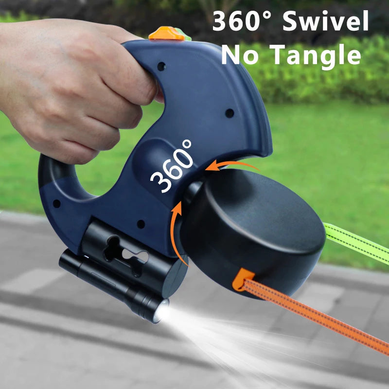 Ultimate Retractable Dual Dog Leash with LED Light - Tangle-Free 360° Swivel & Independent Braking with Reflective 3M Leads