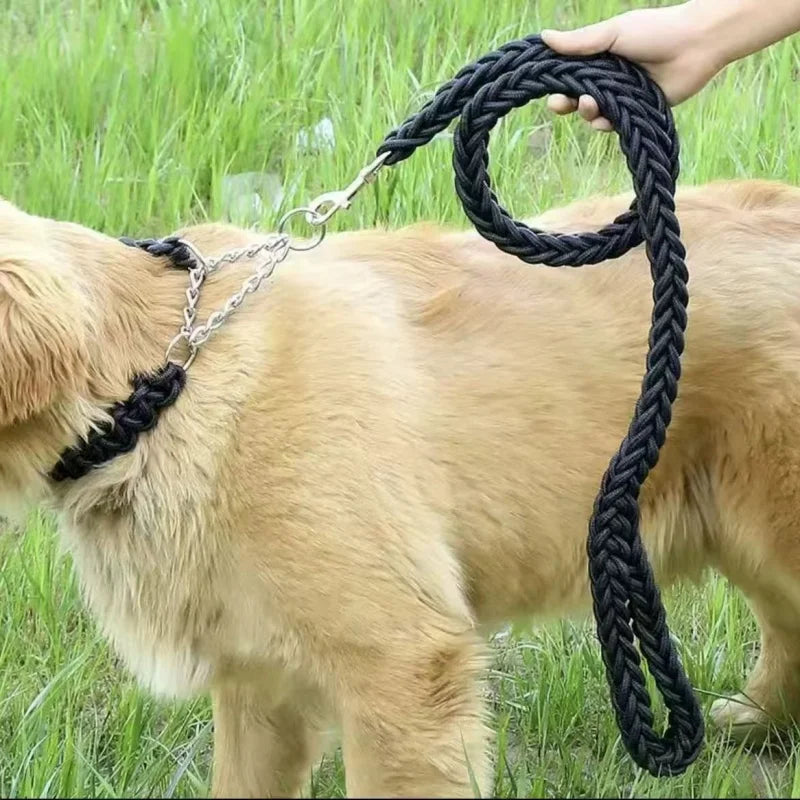Large Dog Leash Nylon Braided Traction Rope Pet Walking Thick Hand Rope for Bulldog Rottweiler Hound Dogs Accessories