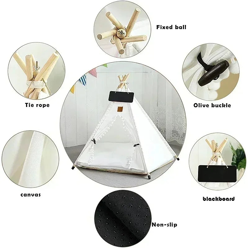 Pet Tent Portable Dog Houses Warm Plush Side Anti-Slip Base with Cushion for Small to Medium Dog & Cats Puppies House Removable