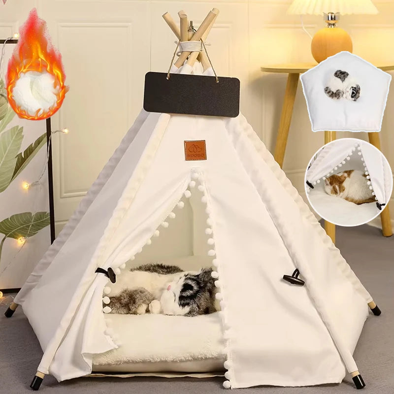 Pet Tent Portable Dog Houses Warm Plush Side Anti-Slip Base with Cushion for Small to Medium Dog & Cats Puppies House Removable