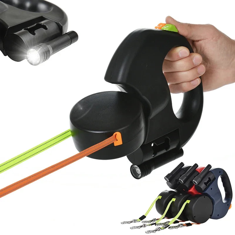 Ultimate Retractable Dual Dog Leash with LED Light - Tangle-Free 360° Swivel & Independent Braking with Reflective 3M Leads