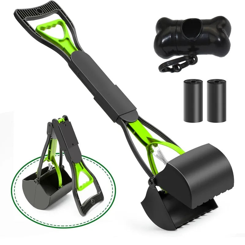 Jaw Clamp Dog Poop Scooper Heavy Duty Long Handle Pet Waste Grabber for Dogs Cats Puppies Foldable Rust Proof Cleaning Tool