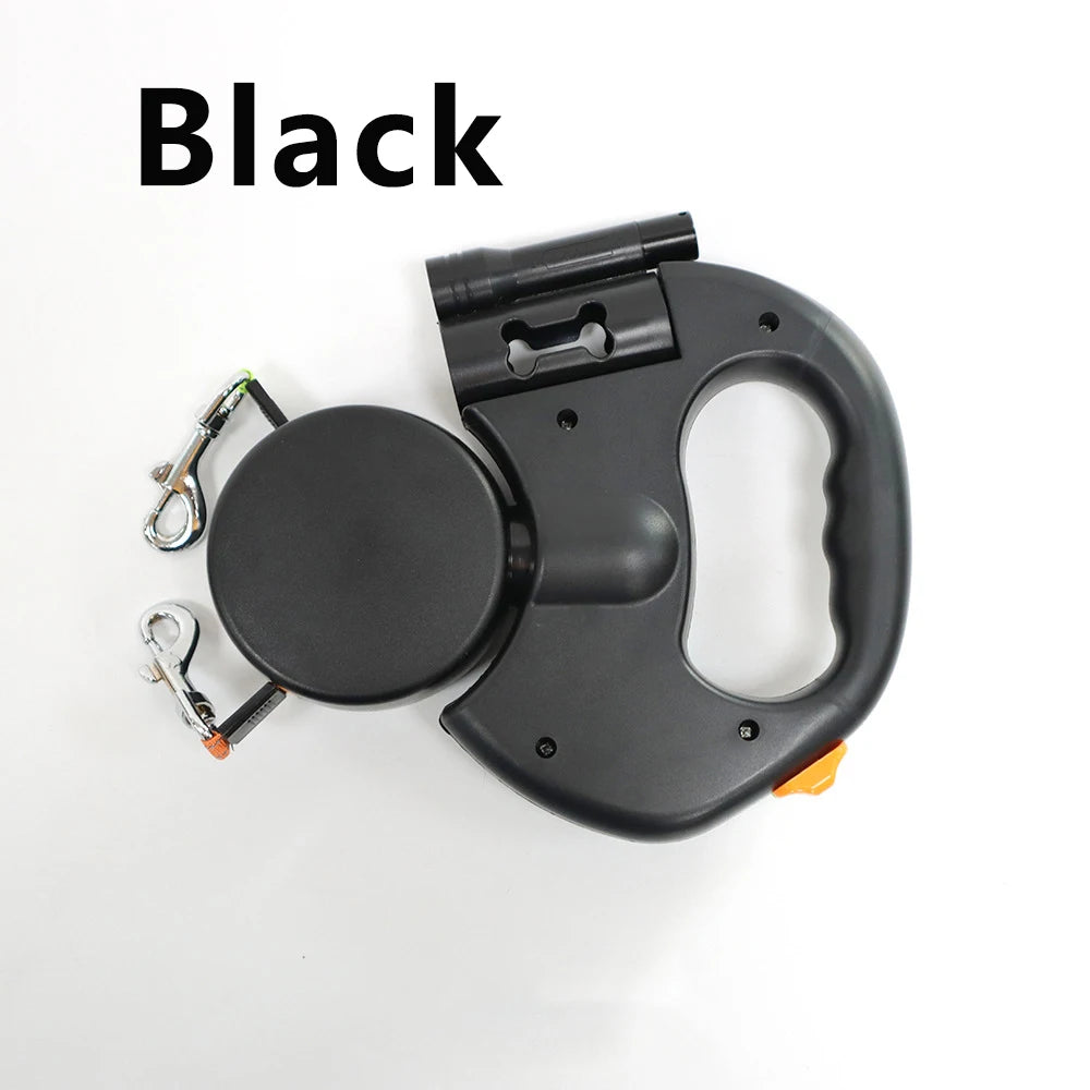 Ultimate Retractable Dual Dog Leash with LED Light - Tangle-Free 360° Swivel & Independent Braking with Reflective 3M Leads