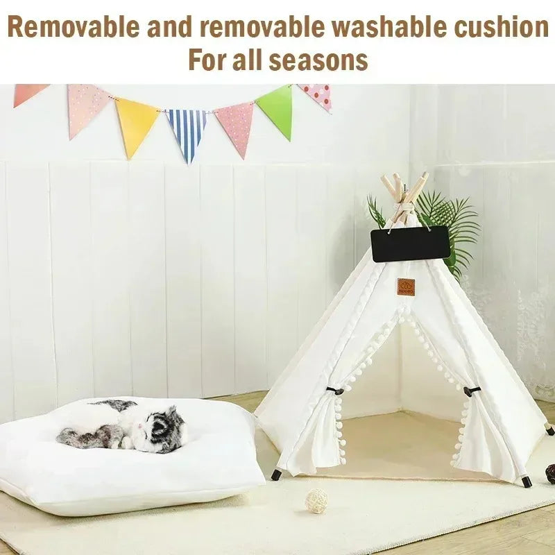 Pet Tent Portable Dog Houses Warm Plush Side Anti-Slip Base with Cushion for Small to Medium Dog & Cats Puppies House Removable