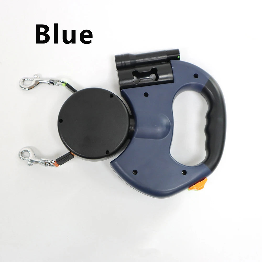 Ultimate Retractable Dual Dog Leash with LED Light - Tangle-Free 360° Swivel & Independent Braking with Reflective 3M Leads