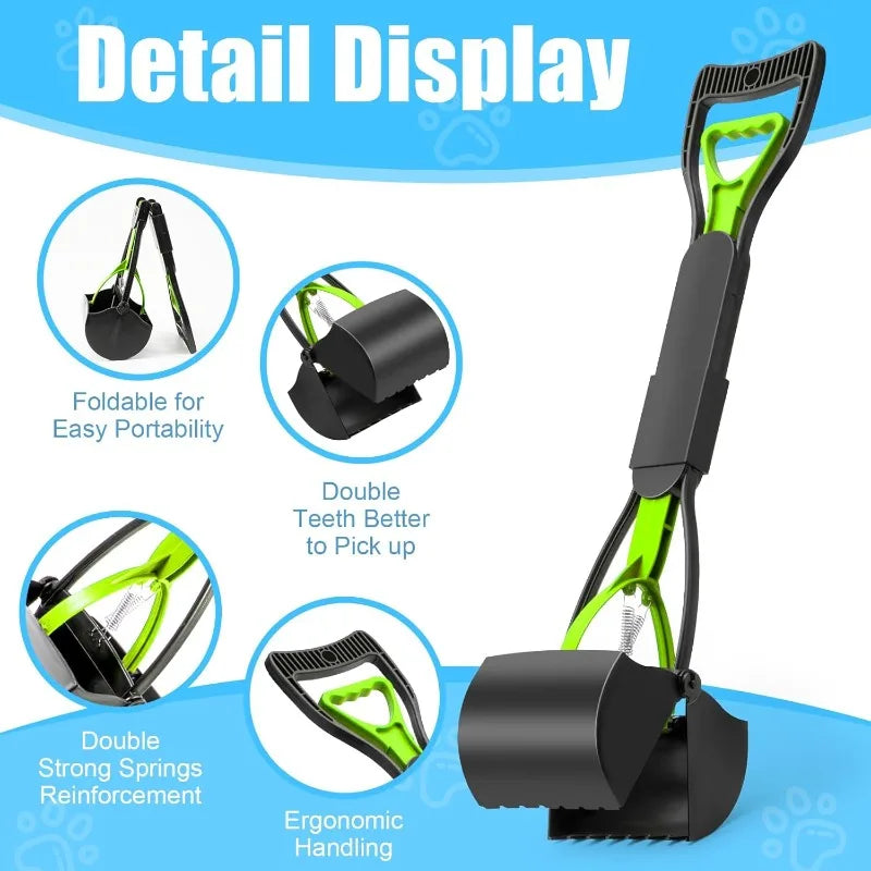 Jaw Clamp Dog Poop Scooper Heavy Duty Long Handle Pet Waste Grabber for Dogs Cats Puppies Foldable Rust Proof Cleaning Tool